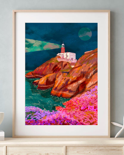 Howth Head, Dublin Lighthouse Print shown in a room setting | Mauds Studio