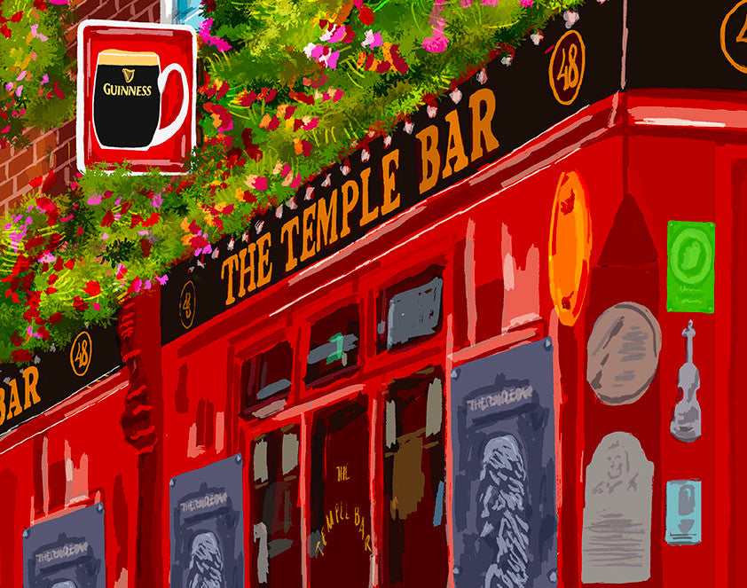 Temple Bar Dublin | Guinness Signs | Floral Wall Art Print alternative view | Mauds Studio