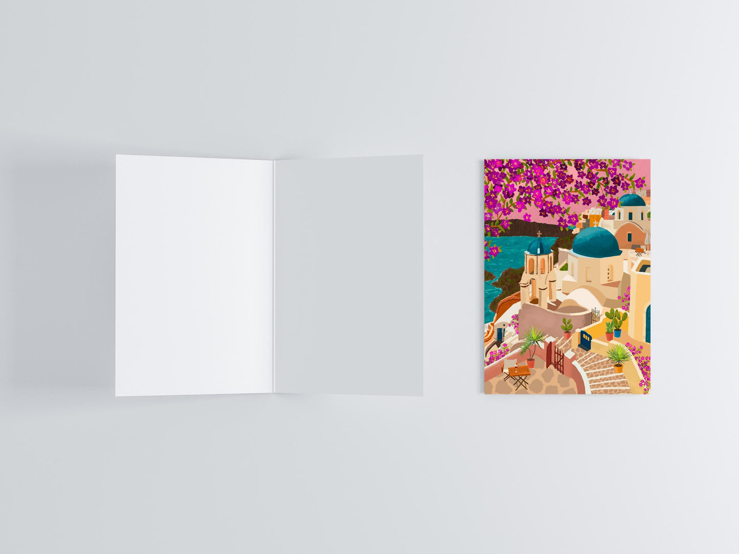Santorini, Greece Sunset Greeting Card flat lay photo | Mauds Studio