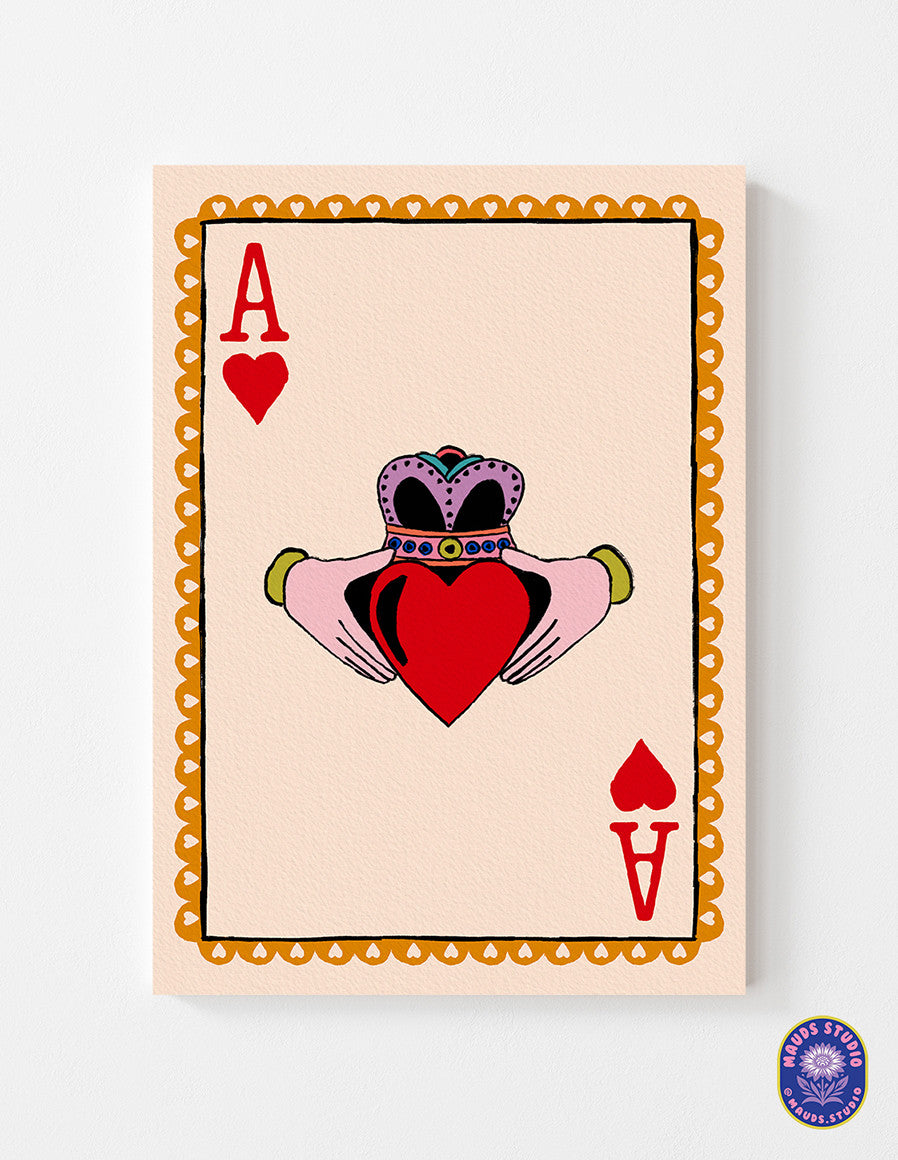 Claddagh Ace of Hearts Irish Wall Art shown in a room setting | Mauds Studio
