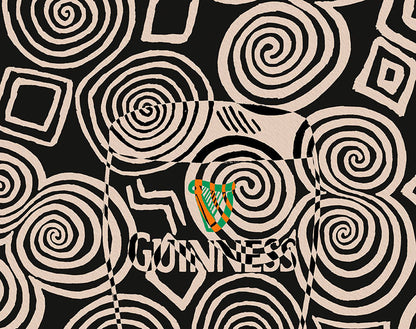 Guinness Monochrome Abstract Art Print | Celtic Tri-Spiral Print shown in a room setting | Mauds Studio