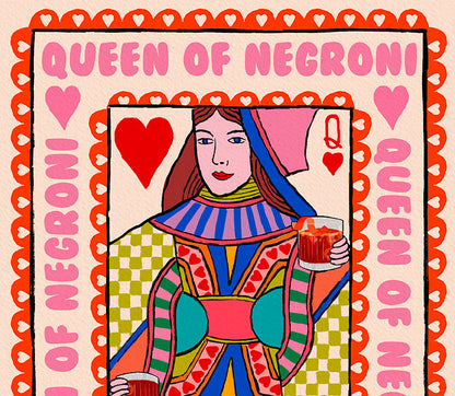 Queen of Negroni Playing Card Print | Cocktail Print close up detail | Mauds Studio