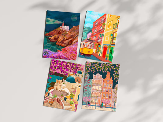 4 Pack European Travel Greeting Cards | Mauds Studio
