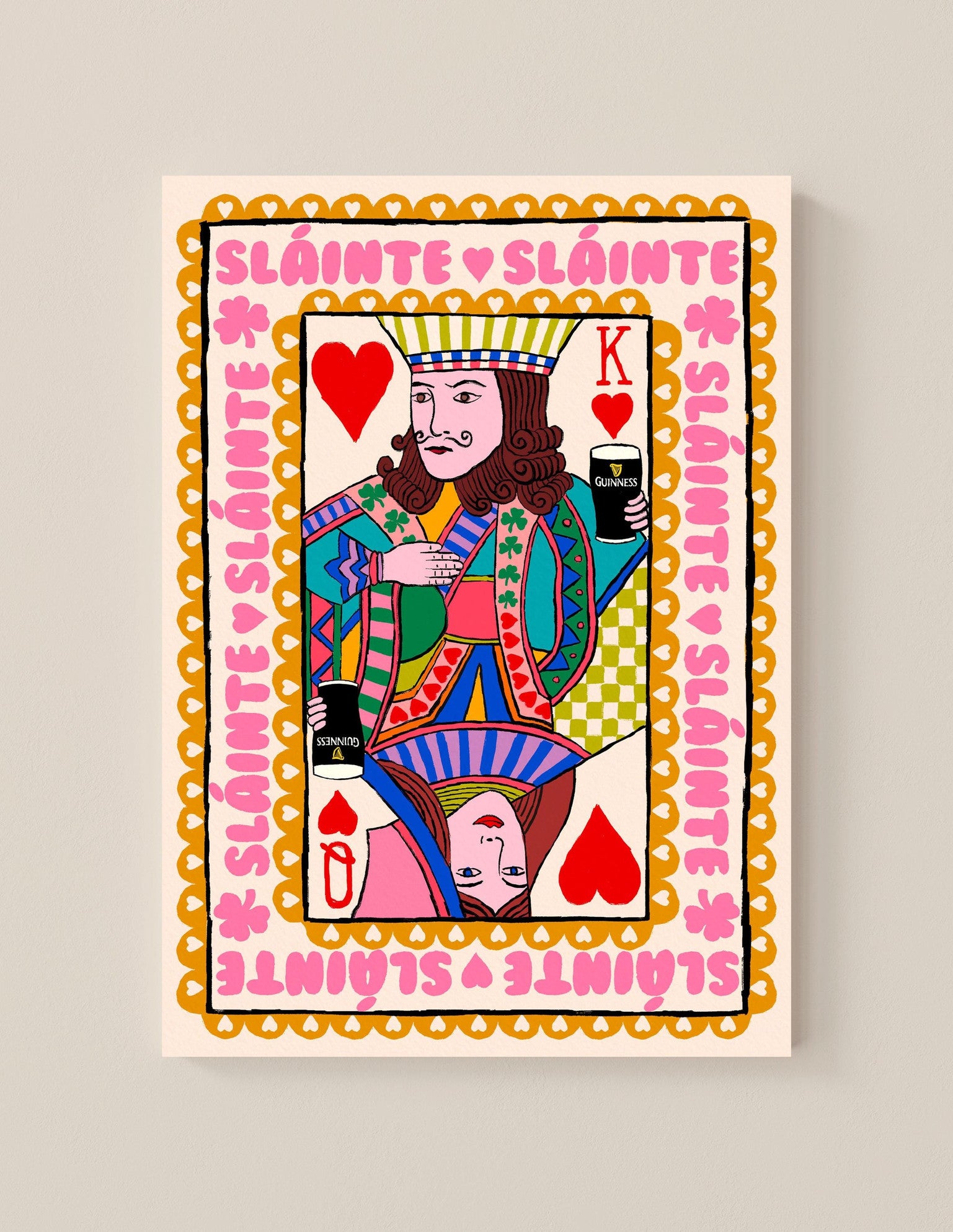 King & Queen of Hearts | Sláinte Irish Playing Card Wall Art Print shown in a room setting | Mauds Studio