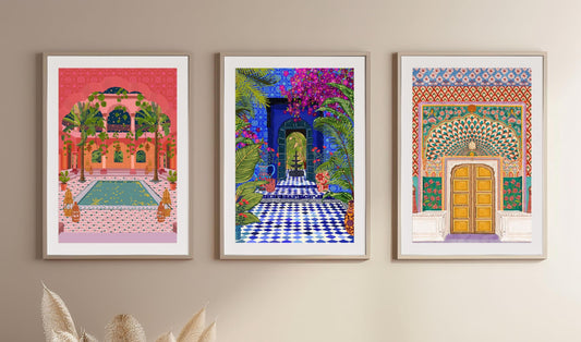 Set of 3 Travel Prints - Moroccan Riad | Majorelle Garden | Lotus Gate | Mauds Studio
