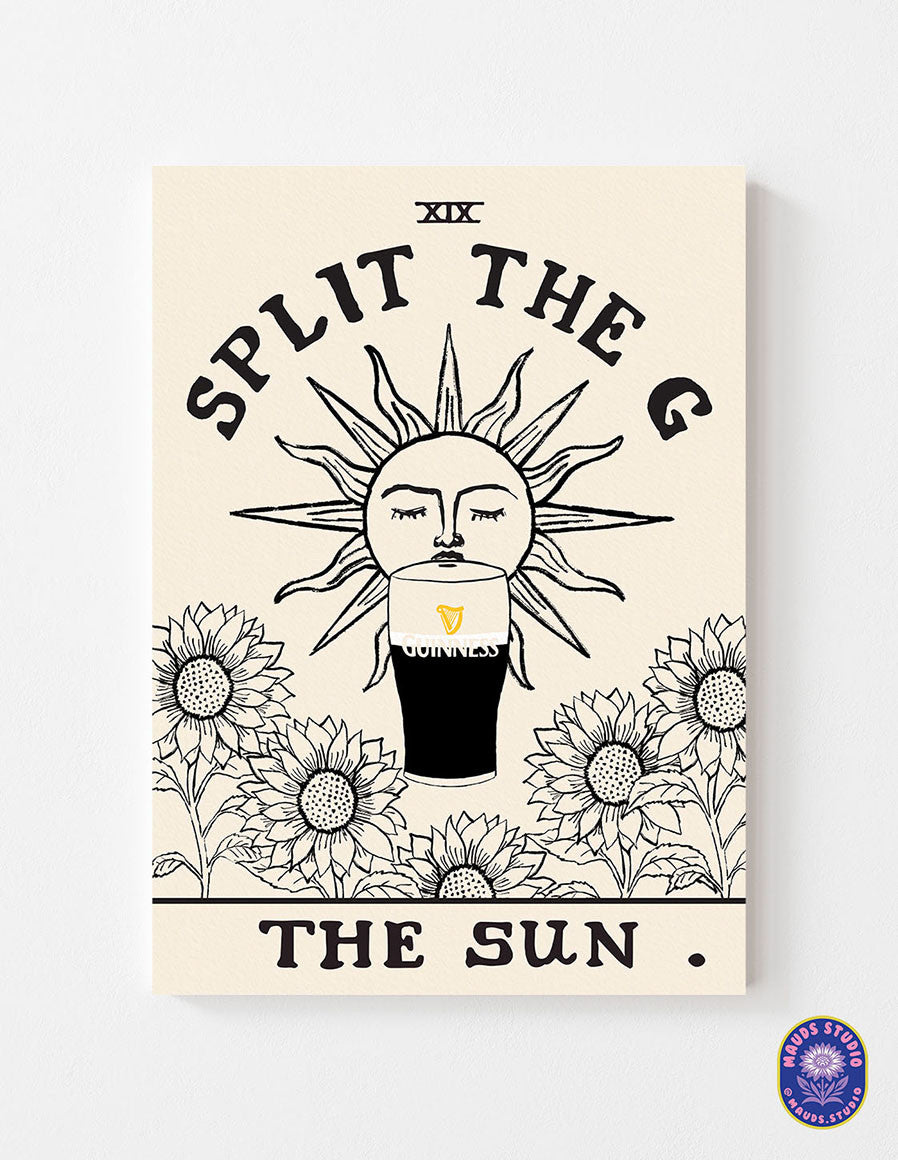 Split The G - Guinness Tarot Card Print shown in a room setting | Mauds Studio