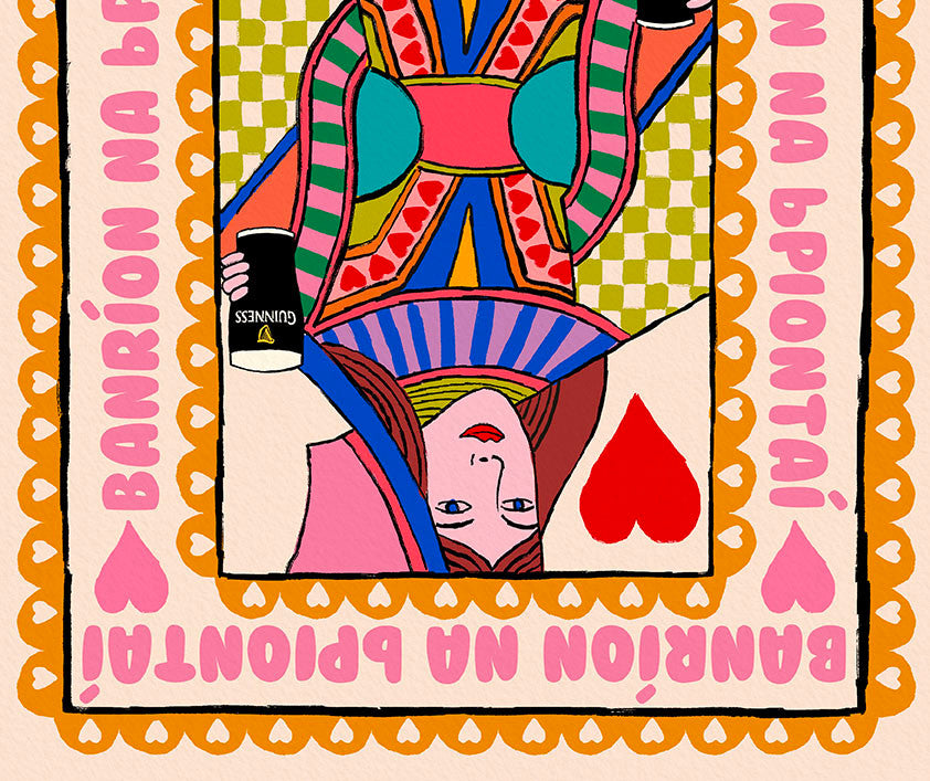 Queen of Pints (As Gaeilge) Irish Playing Card | Wall Art Print alternative view | Mauds Studio