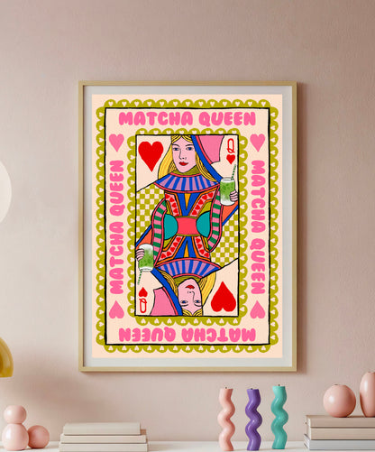 Matcha Queen Playing Card Art Print shown in a room setting | Mauds Studio