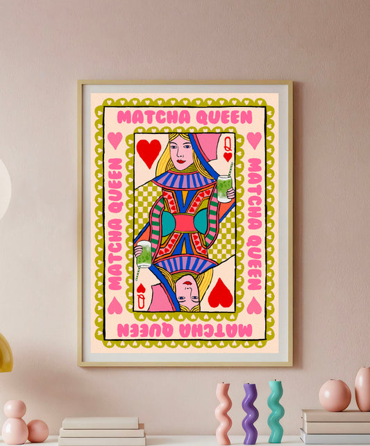 Matcha Queen Playing Card Art Print shown in a room setting | Mauds Studio