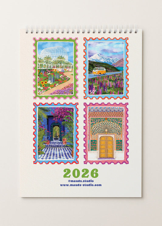 2026 Travel Destinations A4 Wall Calendar – 12 Illustrated Prints | Mauds Studio