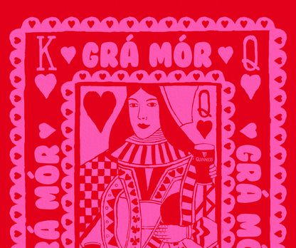 Pink & Red Grá Mór Playing Card | Irish Wall Art Print shown in a room setting | Mauds Studio
