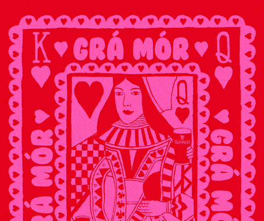 Pink & Red Grá Mór Playing Card | Irish Wall Art Print shown in a room setting | Mauds Studio