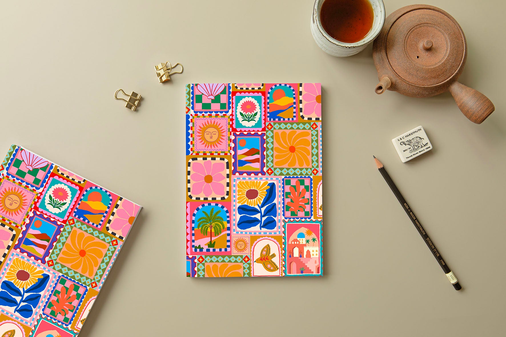 A5 Travel Stamps | Softcover Notebook | 52 Pages close up detail | Mauds Studio