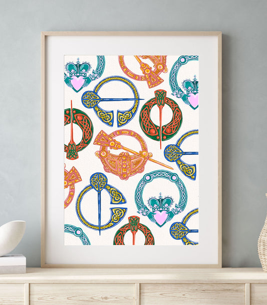 Vintage Brooch Art Print |Claddagh Celtic Ireland Wall Decor